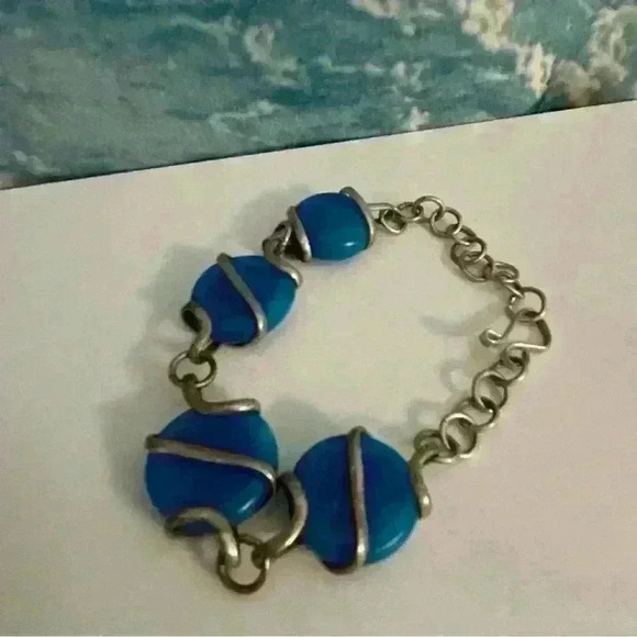 Sterling Silver Vintage 80s Italian Blue Glass Bracelet - Picture 15 of 15